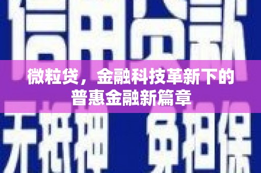 北斗微粒贷，金融科技革新下的普惠金融新篇章